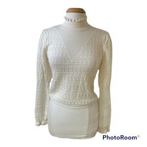Zara Womens Ivory Long Puffed Sleeve Mock Neck Pullover Sweater Size Large